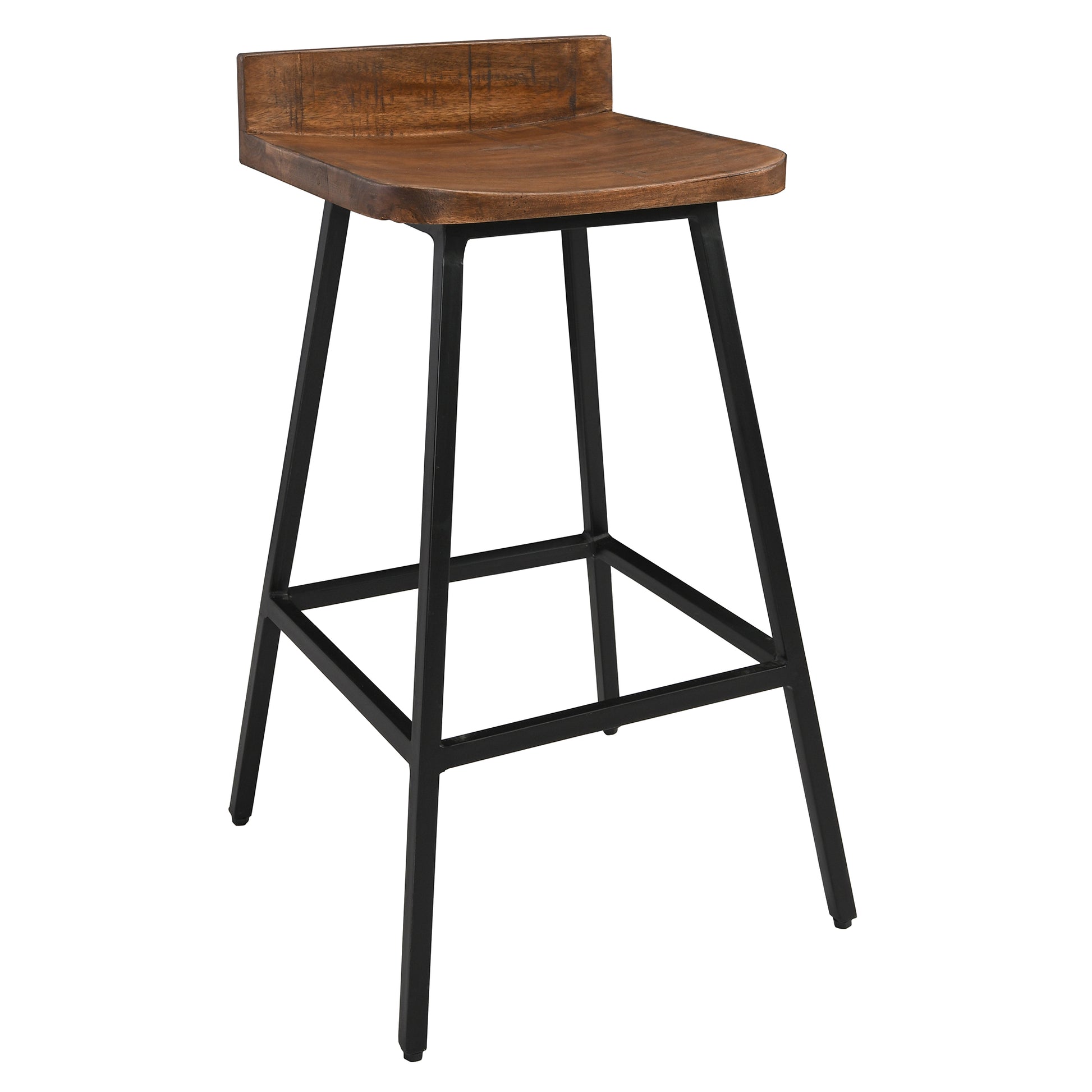Curved Wooden Seat Counter Stool With Tubular Legs, Brown And Black By Benzara | Bar Stools & Table |  Modishstore  - 4