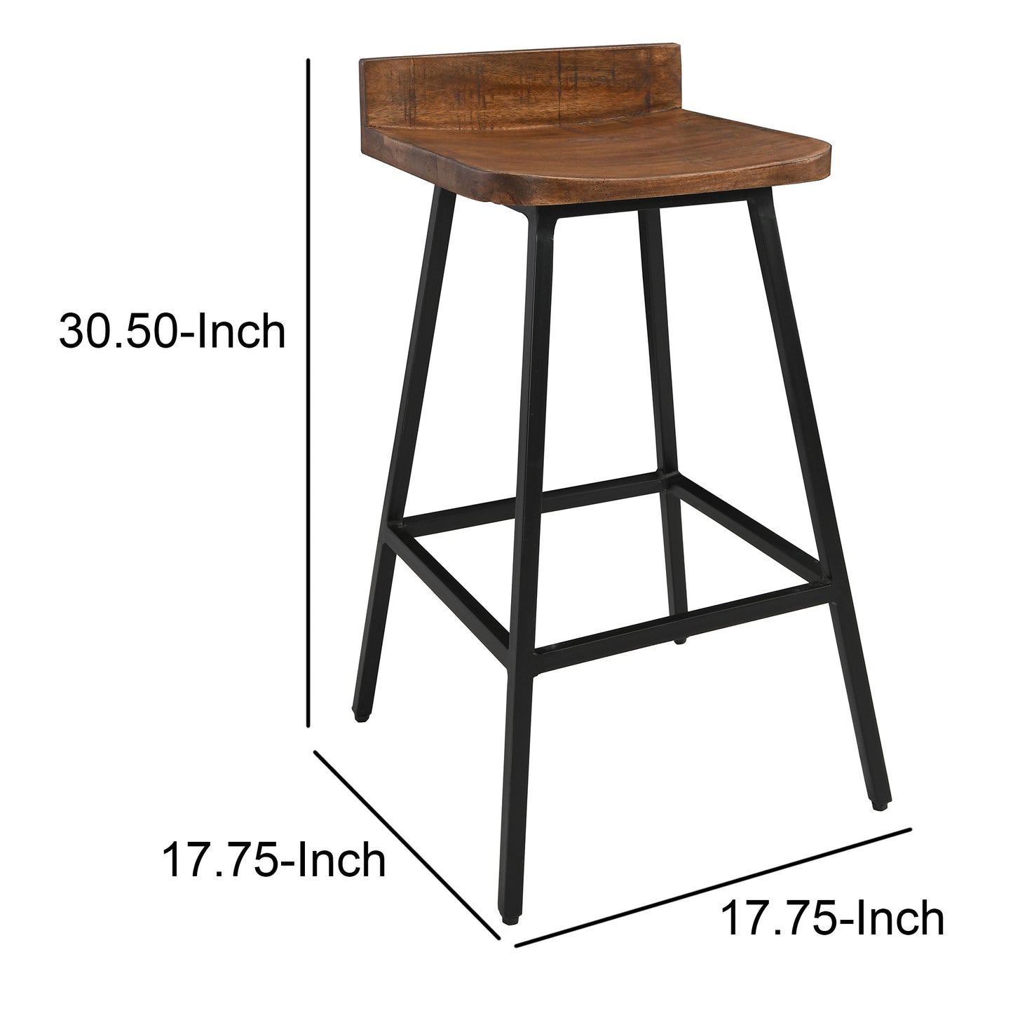 Curved Wooden Seat Counter Stool With Tubular Legs, Brown And Black By Benzara | Bar Stools & Table |  Modishstore  - 3