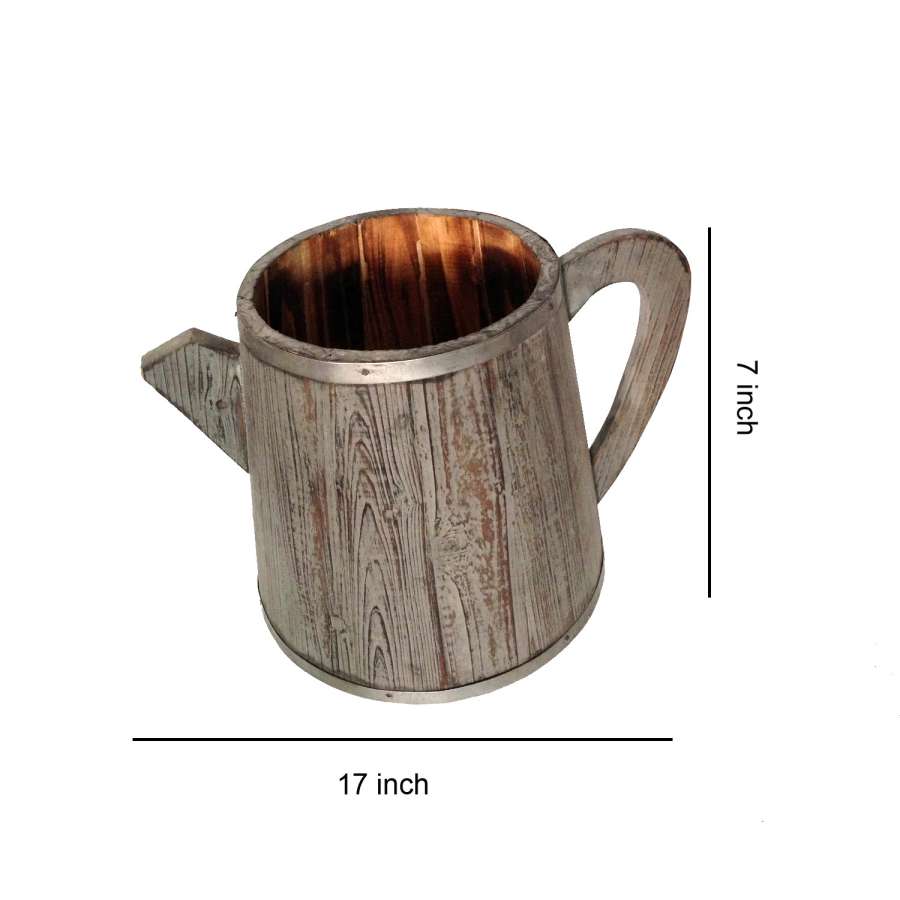 Traditional Wooden Deep Round Kettle Shaped Garden Pot, Gray By Benzara | Planters, Troughs & Cachepots |  Modishstore  - 3