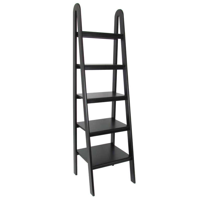 5 Tier Wooden Storage Shelf Ladder With Open Back And Sides, Black By Benzara | Shelves & Shelving Units |  Modishstore 
