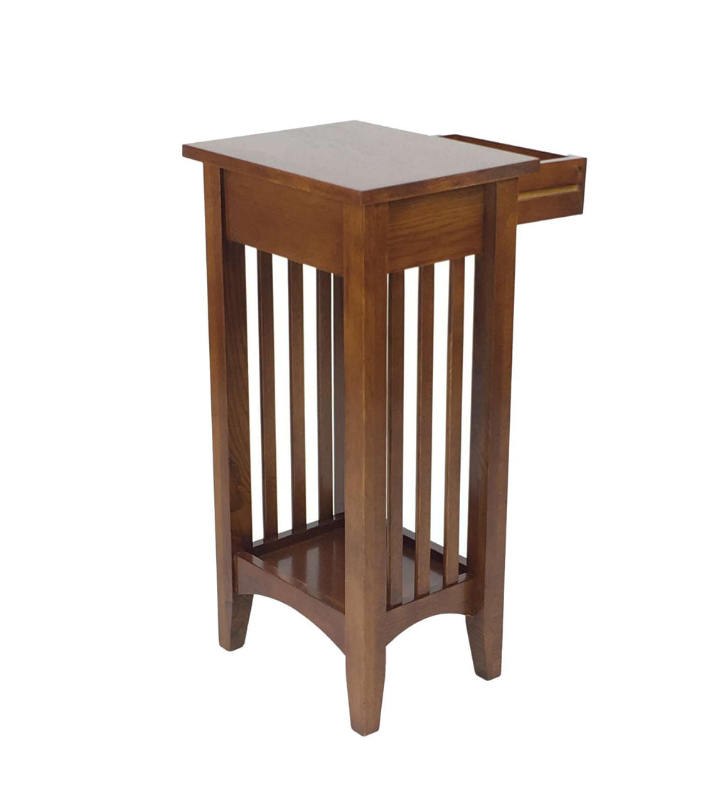 Wooden Pedestal Stand With 1 Drawer And Open Bottom Shelf, Oak Brown By Benzara | End Tables |  Modishstore  - 4