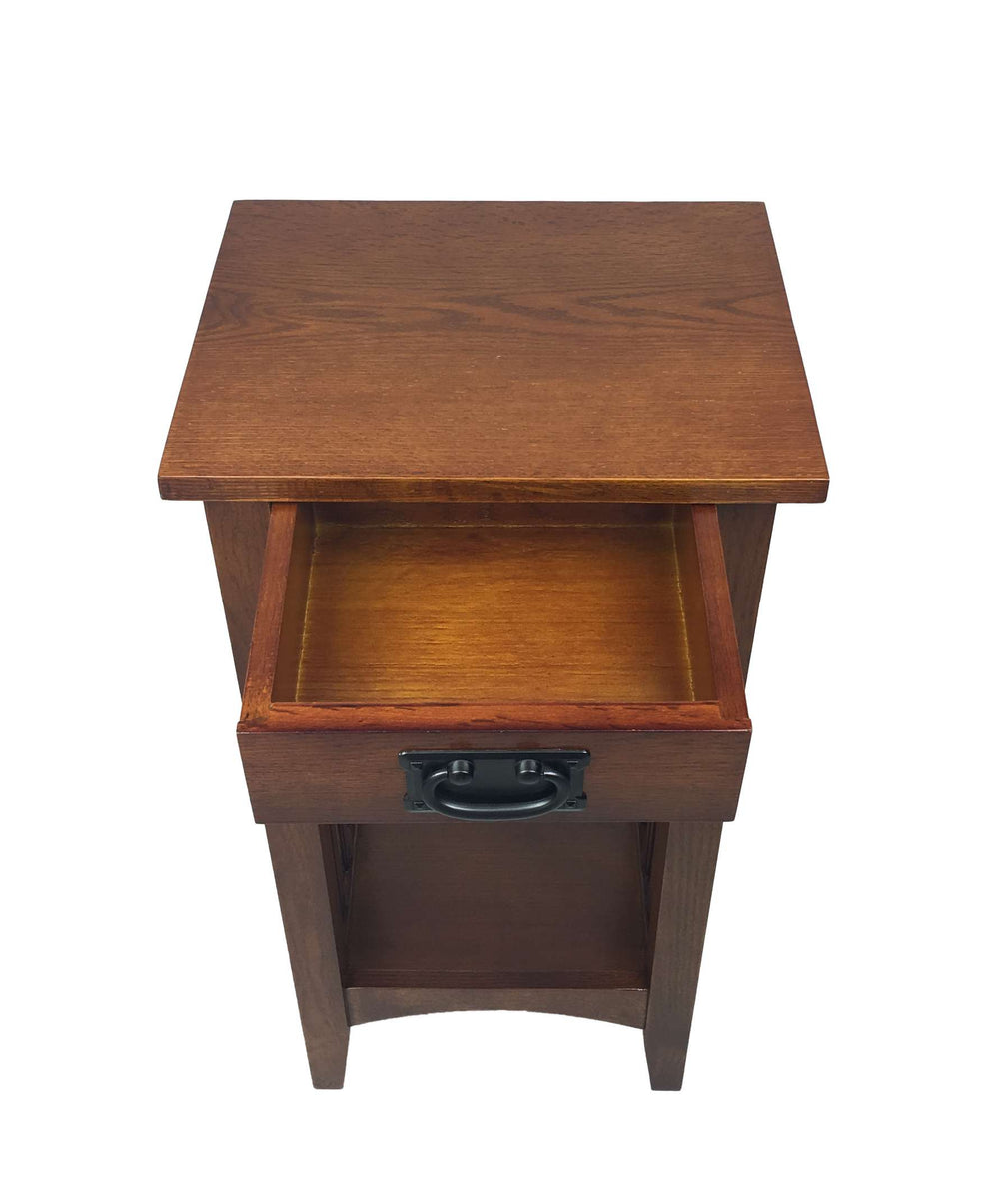 Wooden Pedestal Stand With 1 Drawer And Open Bottom Shelf, Oak Brown By Benzara | End Tables |  Modishstore  - 3