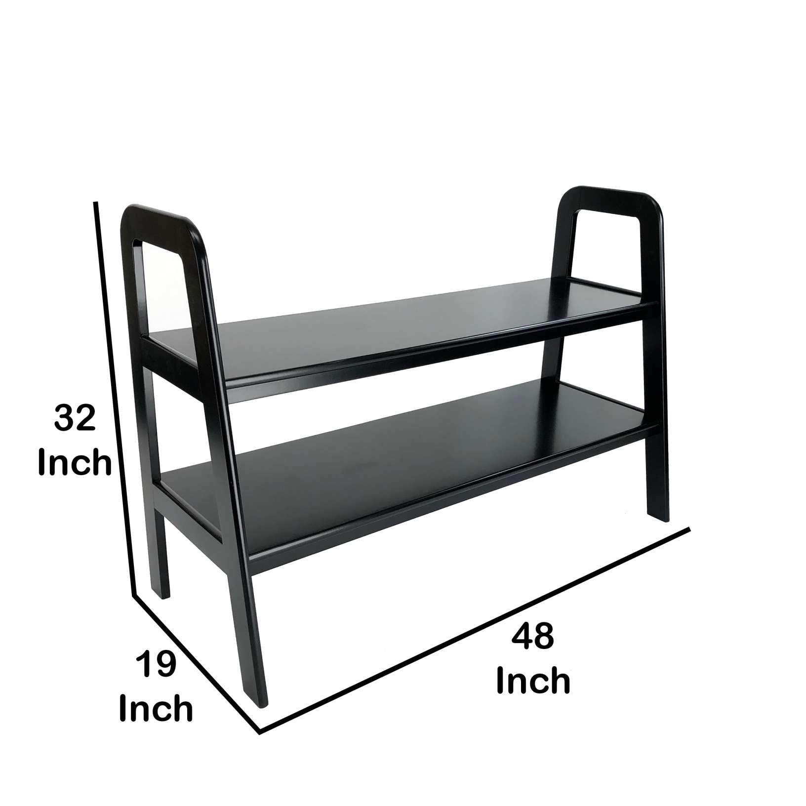 Contemporary Ladder Style Tv Stand With 2 Open Cut Shelves, Black By Benzara | TV Stands |  Modishstore  - 2