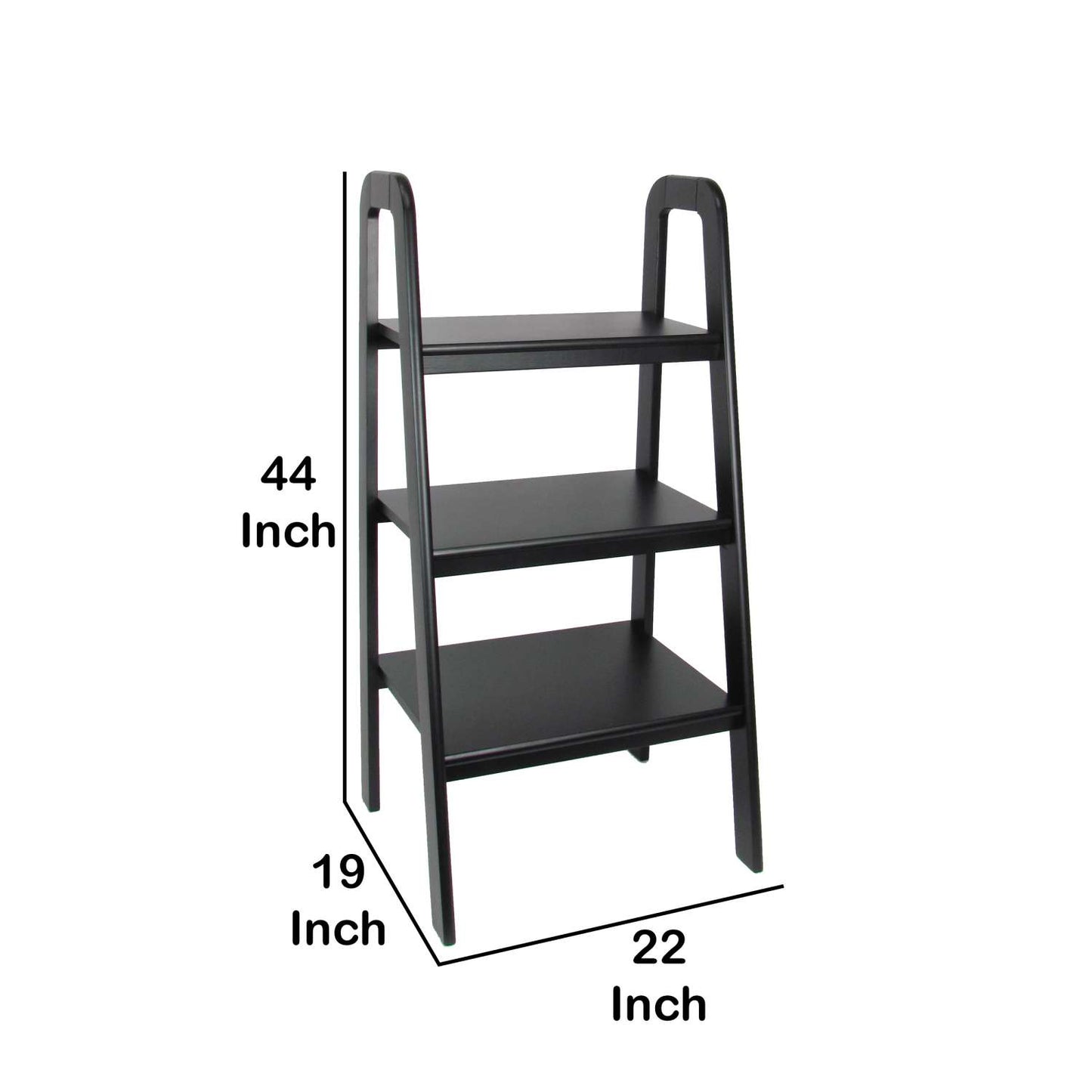 3 Tier Wooden Storage Ladder Stand With Open Back And Sides, Black By Benzara | Shelves & Shelving Units |  Modishstore  - 2