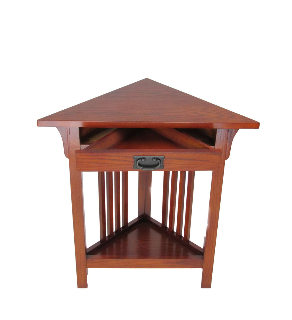 Mission Style Wooden Corner Table With 1 Drawer And Bottom Shelf, Brown By Benzara | Side Tables |  Modishstore  - 4
