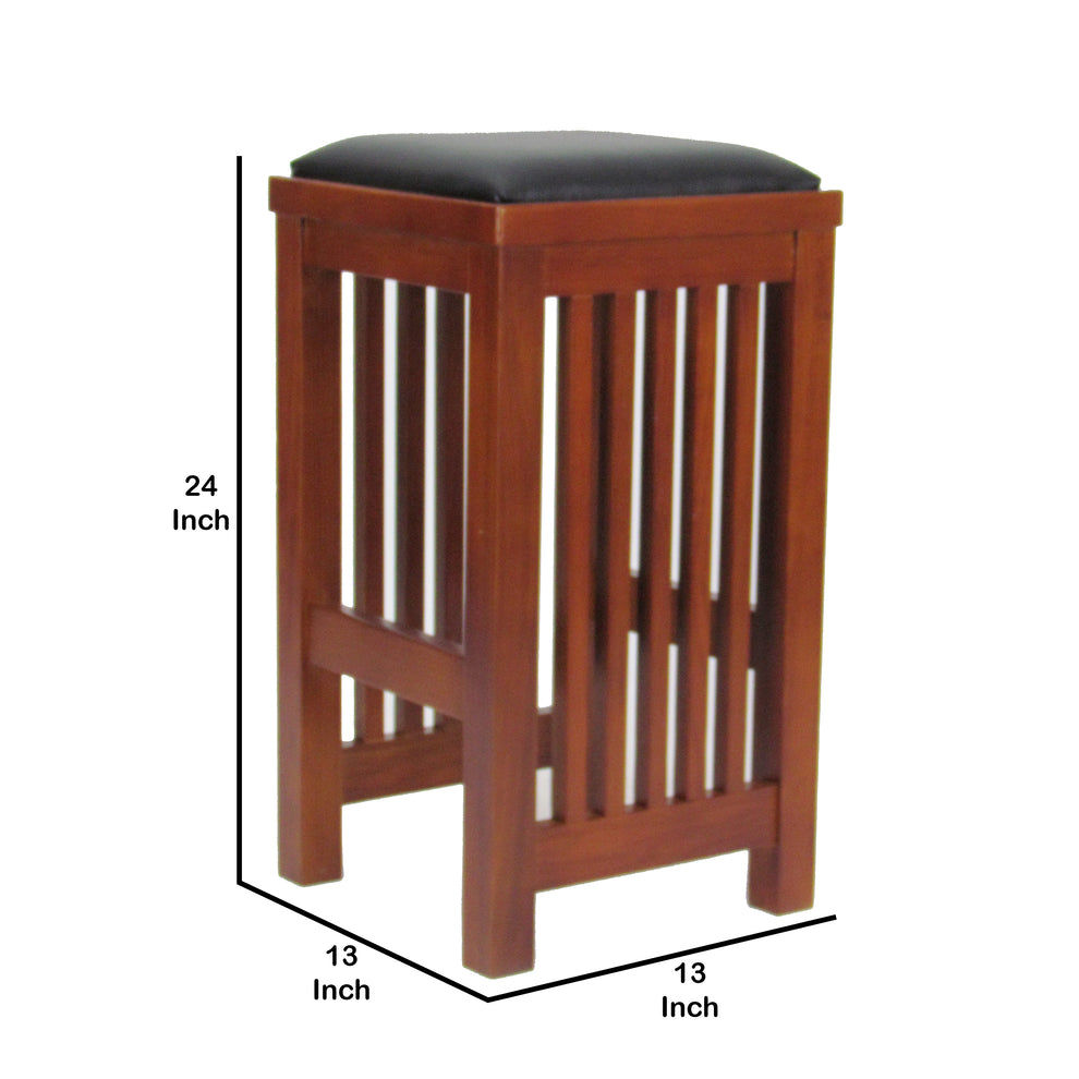 24 Inch Faux Leather Upholstered Wooden Backless Barstool, Oak Brown By Benzara | Bar Stools & Tables | Modishstore - 5
