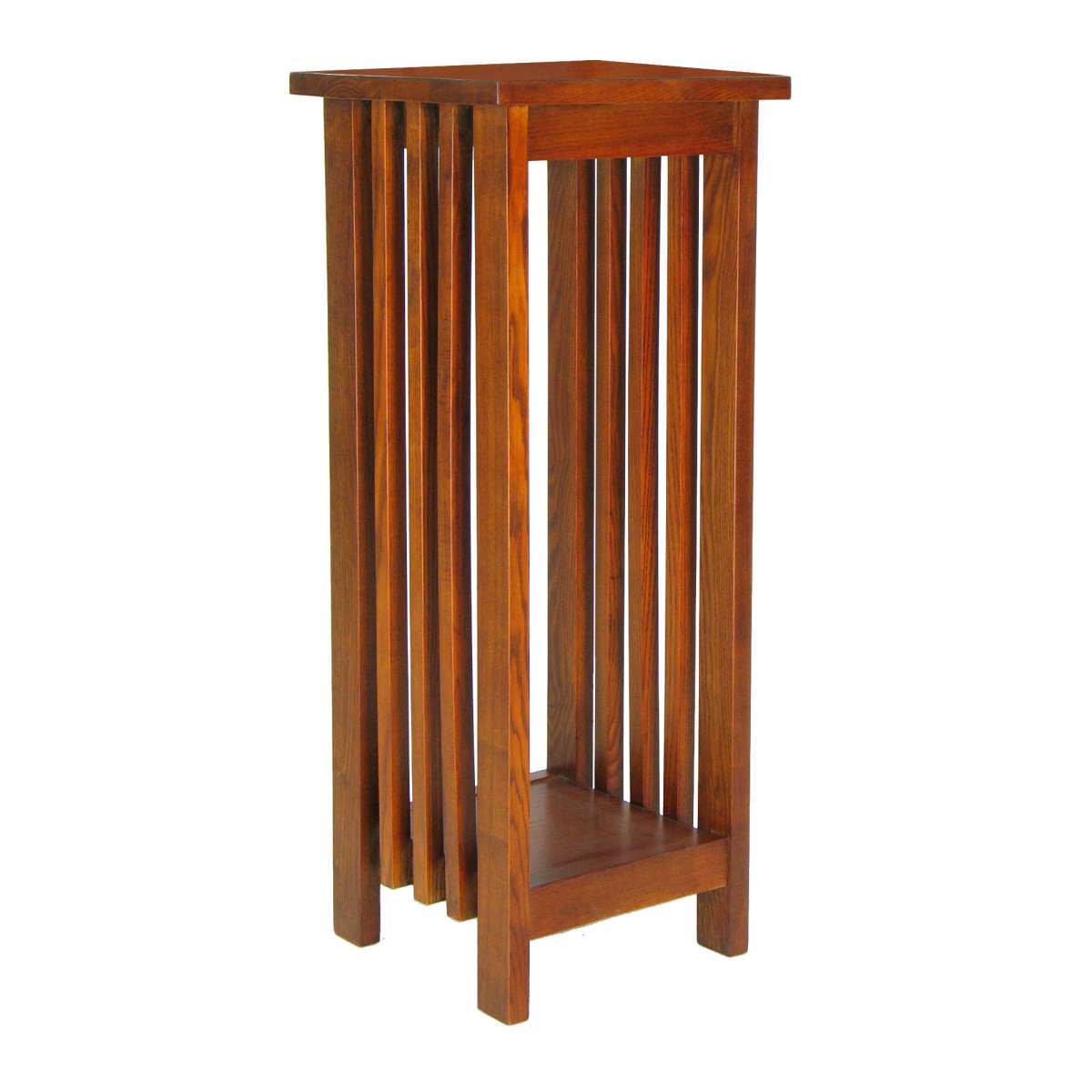 30 Inch Wooden Flower Stand With Bottom Shelf And Slatted Sides, Brown By Benzara | Side Tables |  Modishstore  - 2
