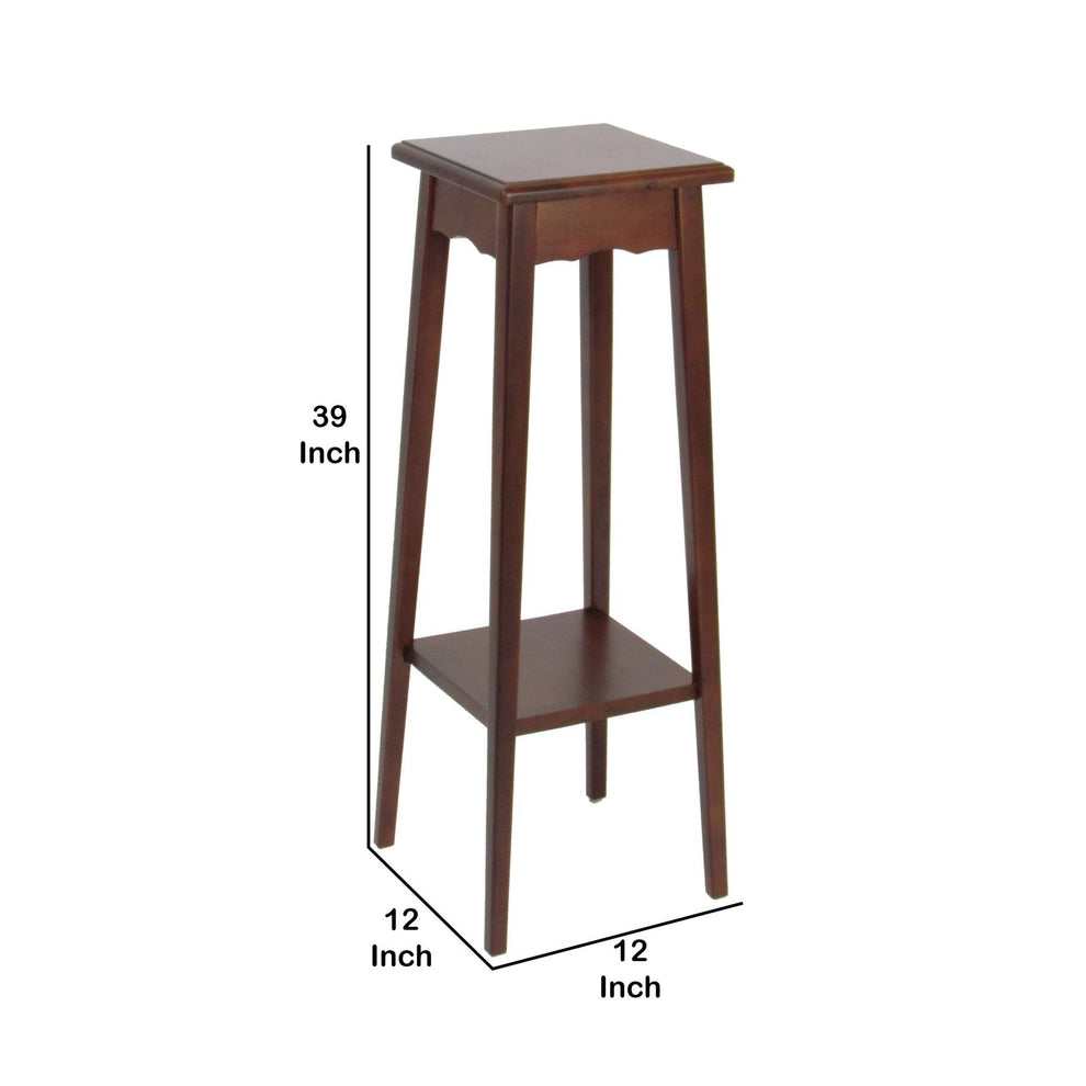 39.5 Inch Plant Stand With Tapered Slanted Legs And Bottom Shelf, Brown By Benzara | Side Tables |  Modishstore  - 2