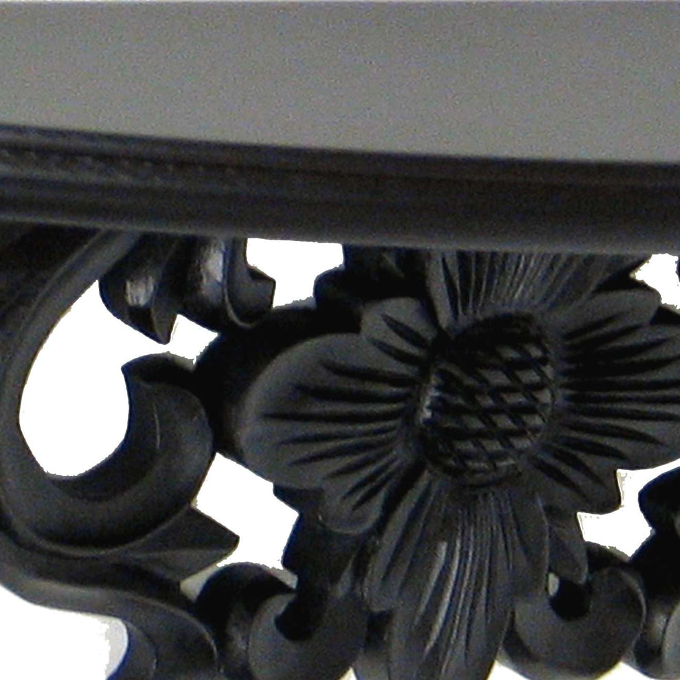 Hand Carved Wooden Moonbay Wall Shelf In Floral Design, Black By Benzara | Wall Shelf |  Modishstore  - 4