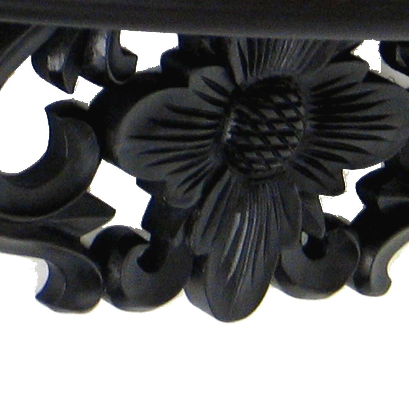 Hand Carved Wooden Moonbay Wall Shelf In Floral Design, Black By Benzara | Wall Shelf |  Modishstore  - 3