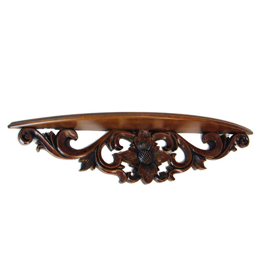 Hand Carved Wooden Floating Wall Shelf In Floral Design, Brown By Benzara | Wall Shelf |  Modishstore 