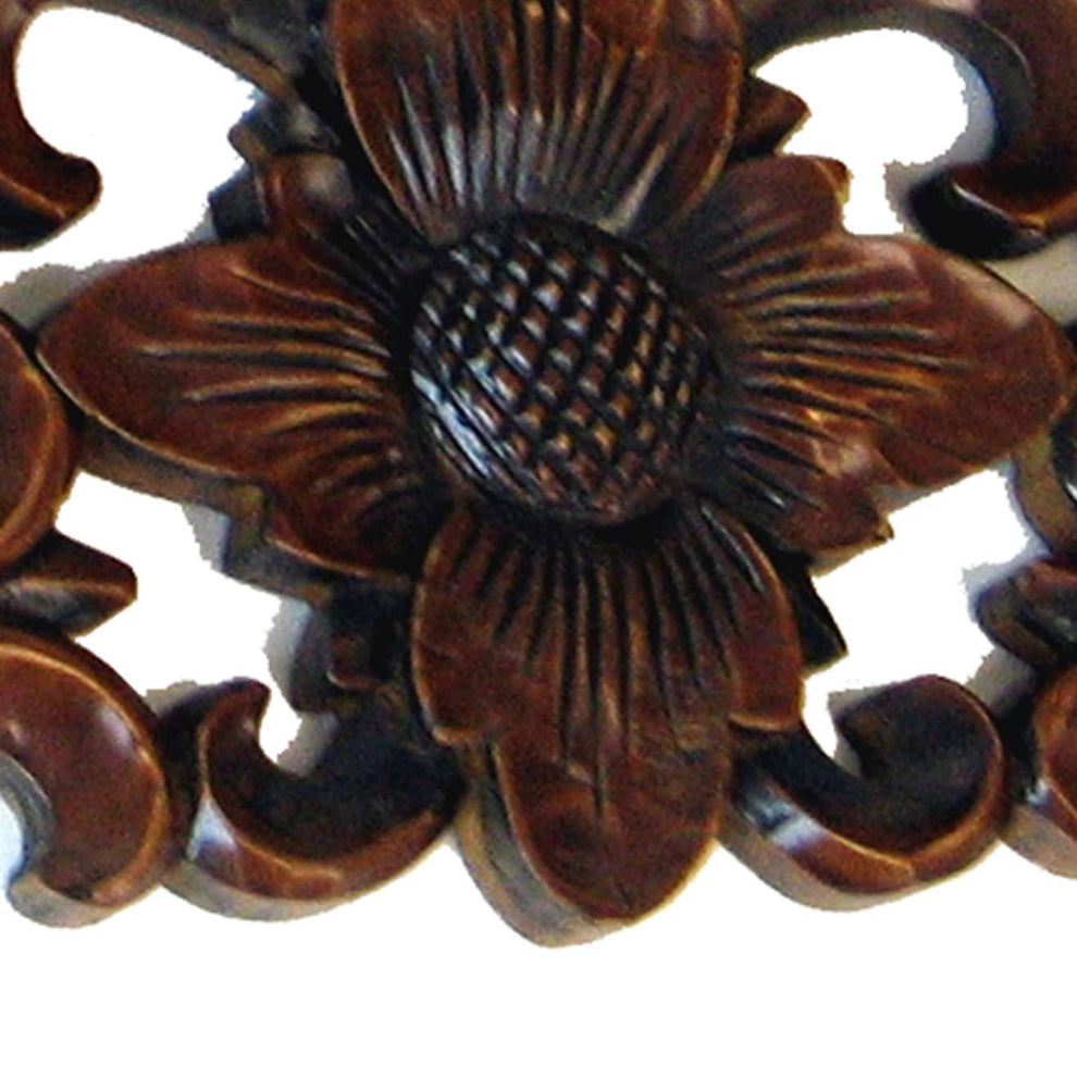 Hand Carved Wooden Floating Wall Shelf In Floral Design, Brown By Benzara | Wall Shelf |  Modishstore  - 4