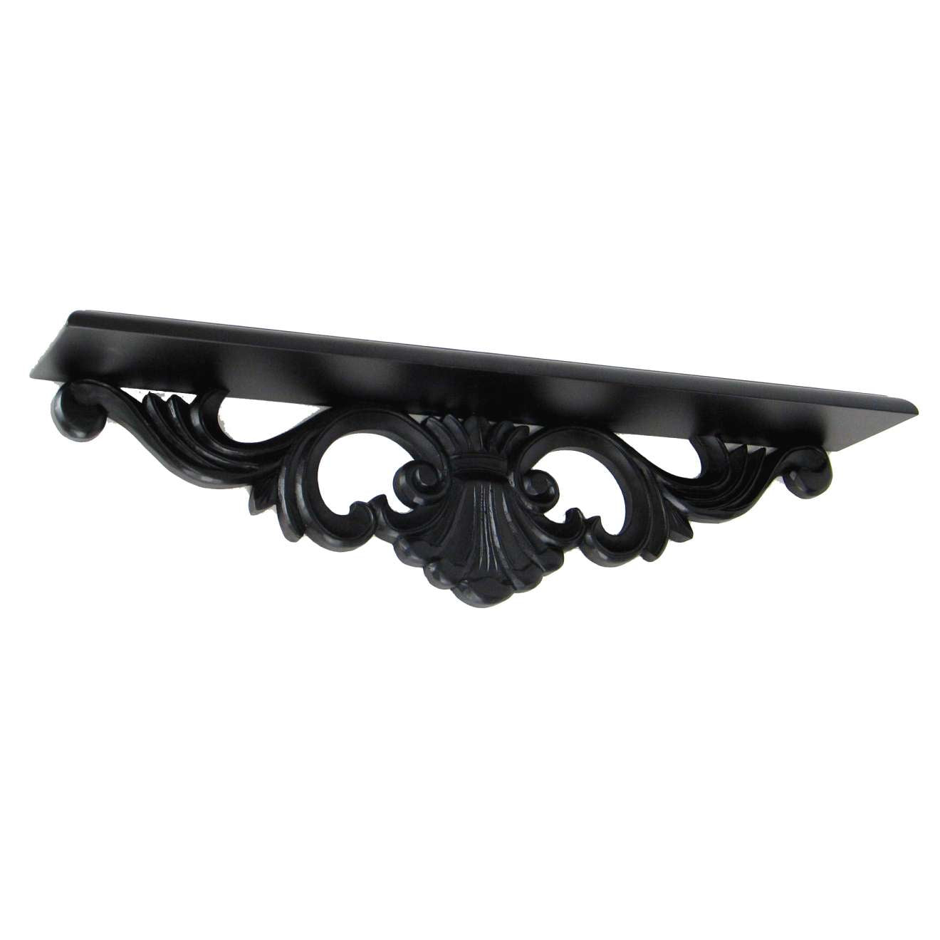 Hand Carved Wooden Wall Shelf With Floral Design Display, Black By Benzara | Wall Shelf |  Modishstore 