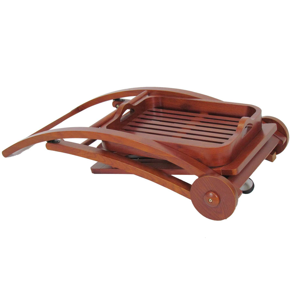 Slatted Shelf Serving Foldable Tray Stand With Wheels, Brown By Benzara | Trays & Pedestals |  Modishstore  - 5