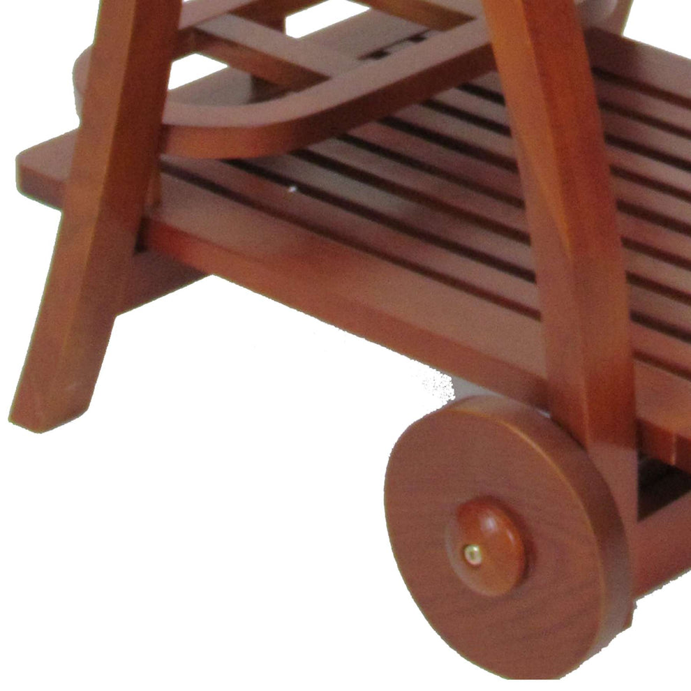 Slatted Shelf Serving Foldable Tray Stand With Wheels, Brown By Benzara | Trays & Pedestals |  Modishstore  - 3