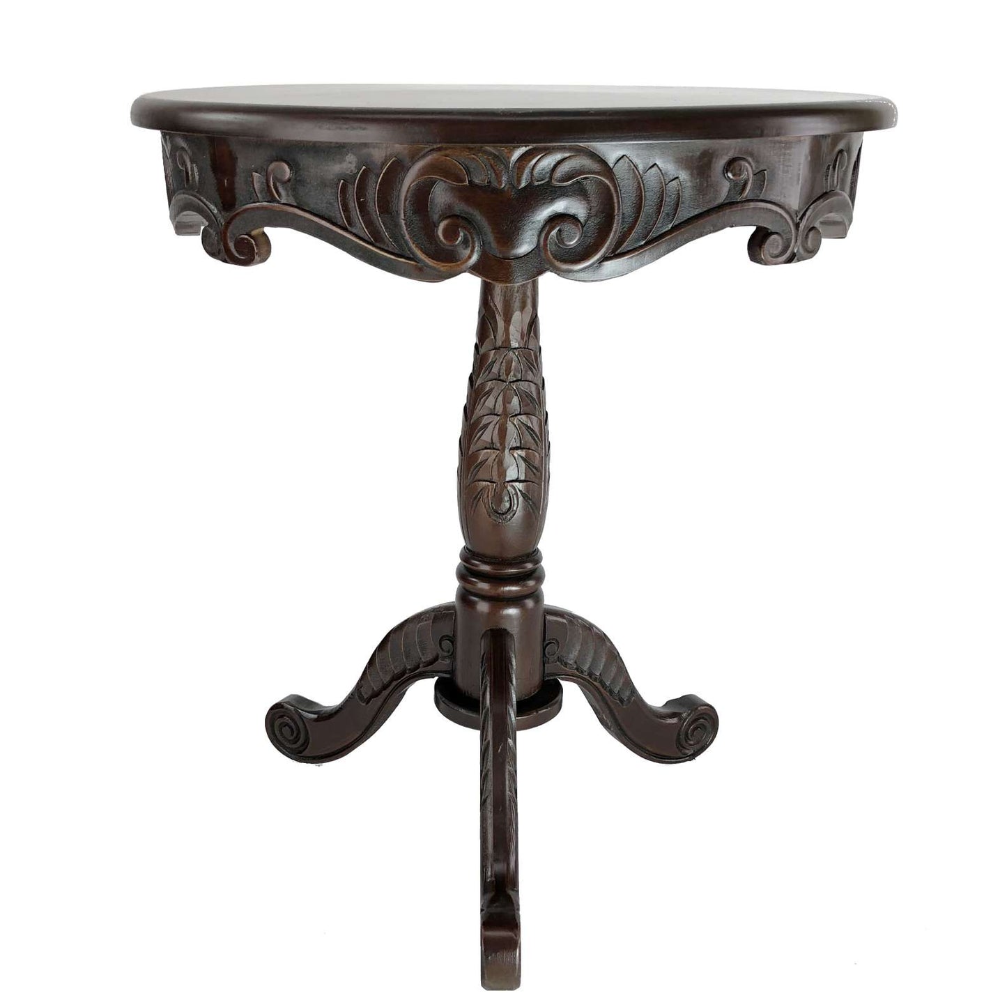 Traditional Style Lamp Table With Circular Top And Pedestal Base,Dark Brown By Benzara | Side Tables |  Modishstore  - 3