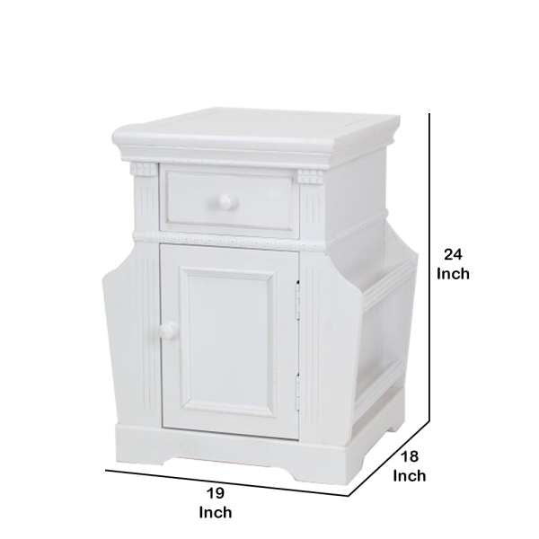 Transitional Magazine Cabinet With 1 Drawer And 1 Cabinet, White By Benzara | Cabinets |  Modishstore  - 2