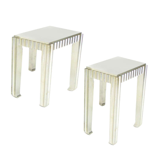 Rectangular Wooden Nesting Table With Smooth Top, Set Of 2, Silver By Benzara | Nesting Tables |  Modishstore 