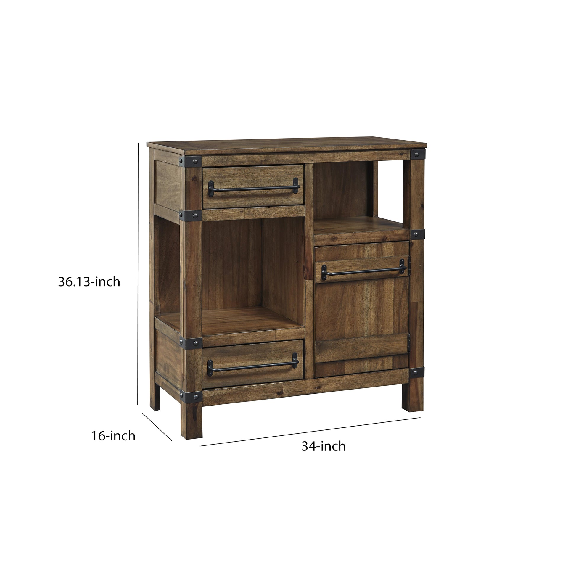 2 Drawer And 1 Door Accent Cabinet With 2 Open Compartments, Brown By Benzara | Cabinets | Modishstore - 5