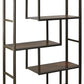 5 Shelves Asymmetric Design Bookcase With Metal Frame, Brown And Black By Benzara | Bookcases | Modishstore