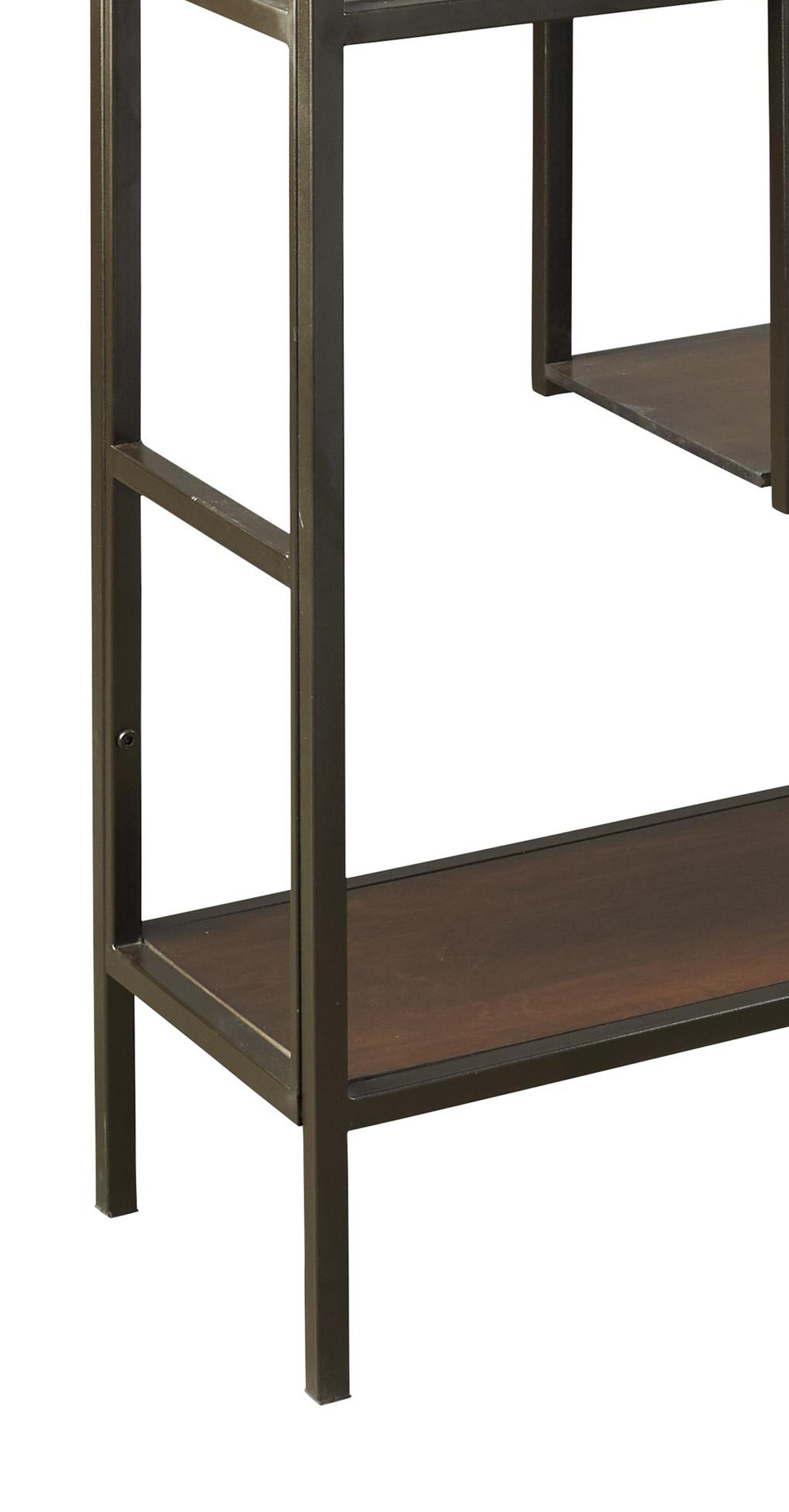 5 Shelves Asymmetric Design Bookcase With Metal Frame, Brown And Black By Benzara | Bookcases | Modishstore - 3