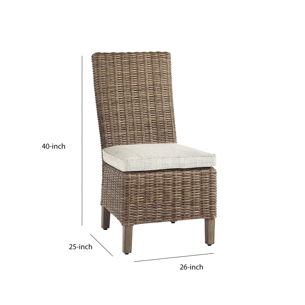 Aluminum Frame Side Chair With Handwoven Wicker, Set Of 2, Brown And Beige By Benzara | Side Chairs |  Modishstore  - 5