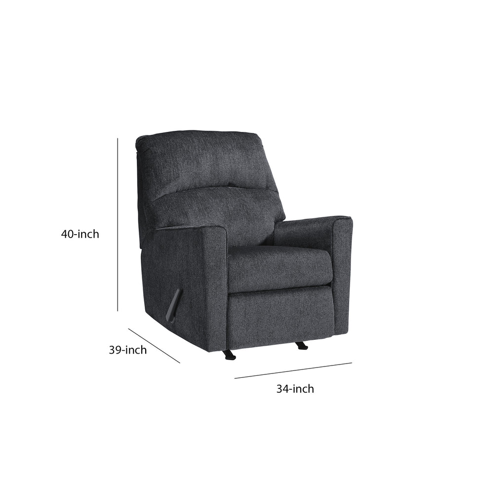 Fabric Upholstered Rocker Recliner With Tufted Back, Charcoal Gray By Benzara | Chairs & Recliners | Modishstore - 5