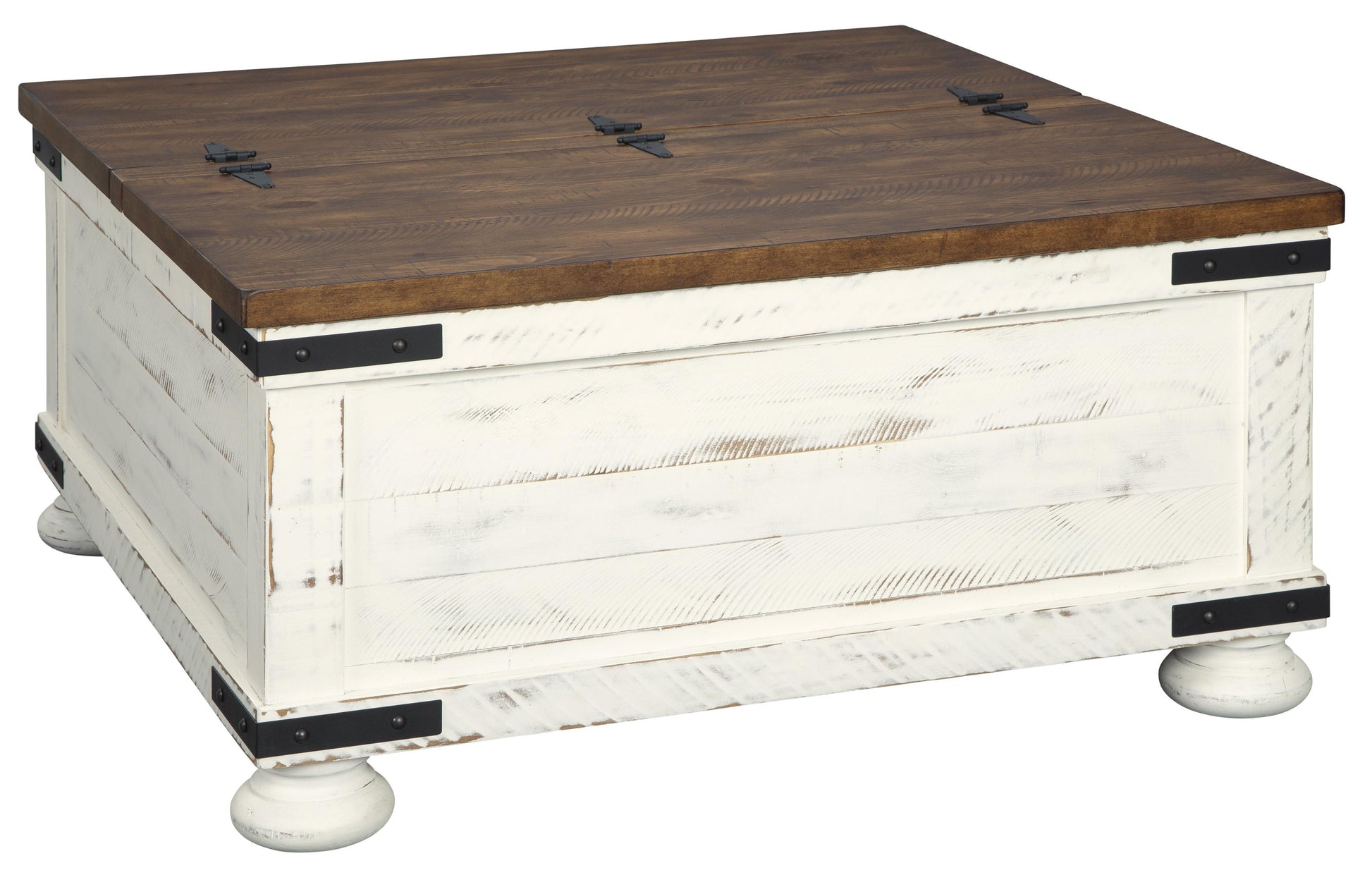 Farmhouse Two Tone Cocktail Table With Lift Top Storage, Brown And White By Benzara | Coffee Tables | Modishstore - 2