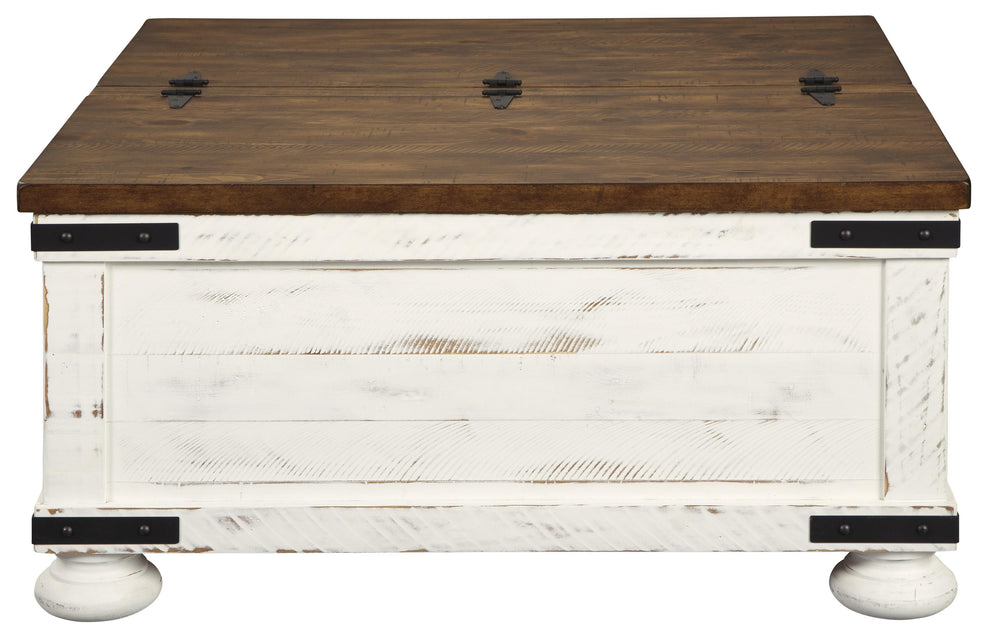 Farmhouse Two Tone Cocktail Table With Lift Top Storage, Brown And White By Benzara | Coffee Tables | Modishstore - 4