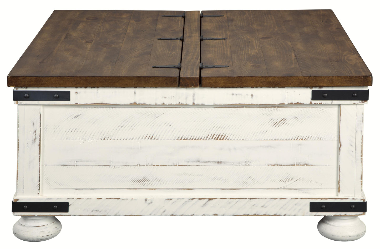 Farmhouse Two Tone Cocktail Table With Lift Top Storage, Brown And White By Benzara | Coffee Tables | Modishstore
