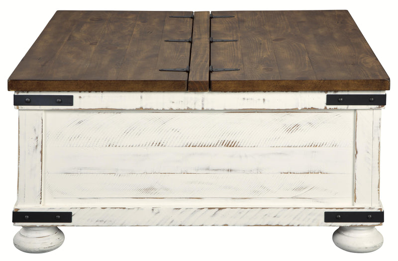 Farmhouse Two Tone Cocktail Table With Lift Top Storage, Brown And White By Benzara | Coffee Tables | Modishstore