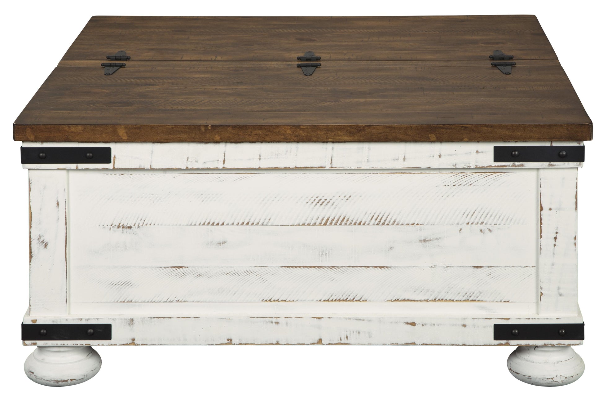 Farmhouse Two Tone Cocktail Table With Lift Top Storage, Brown And White By Benzara | Coffee Tables | Modishstore - 3