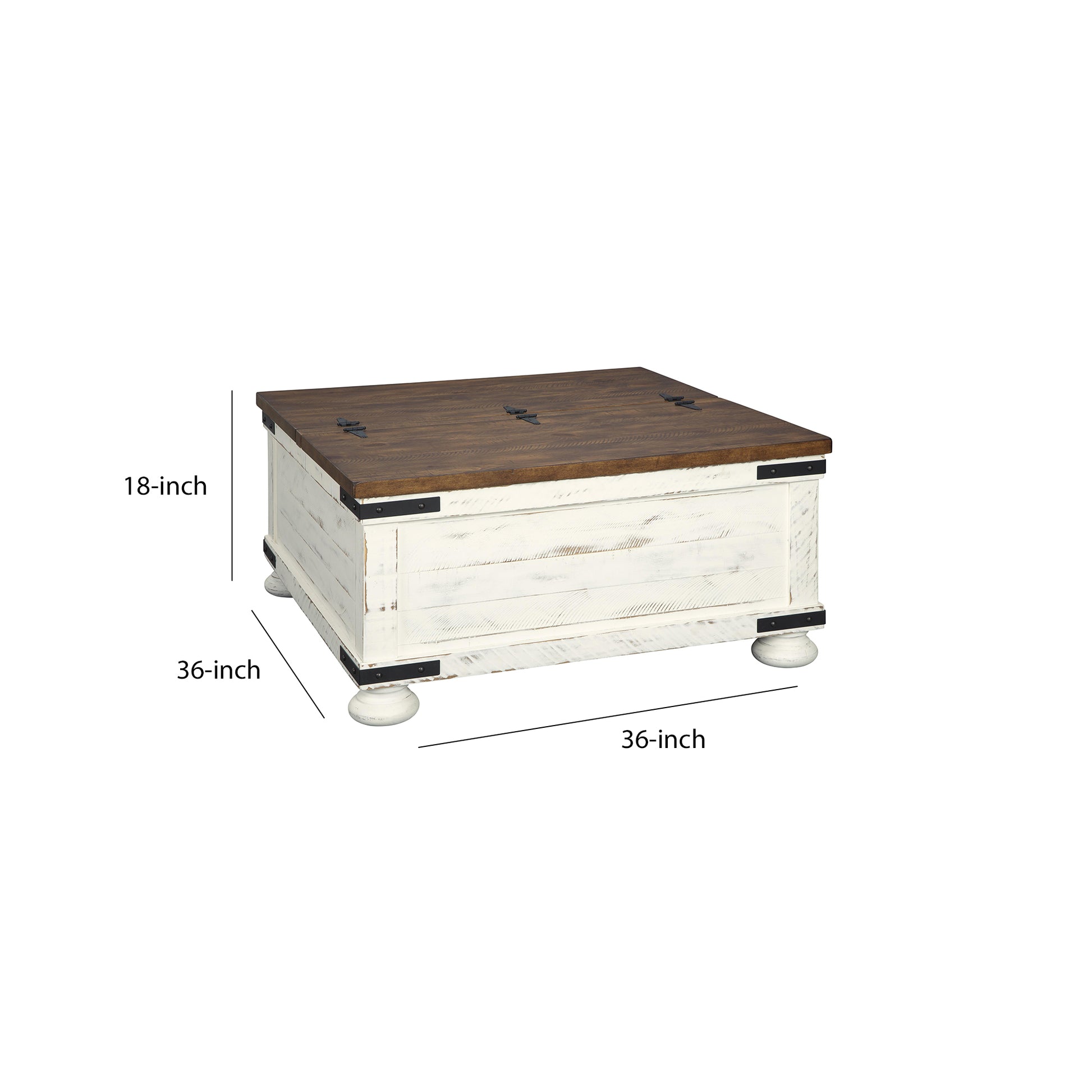 Farmhouse Two Tone Cocktail Table With Lift Top Storage, Brown And White By Benzara | Coffee Tables | Modishstore - 5