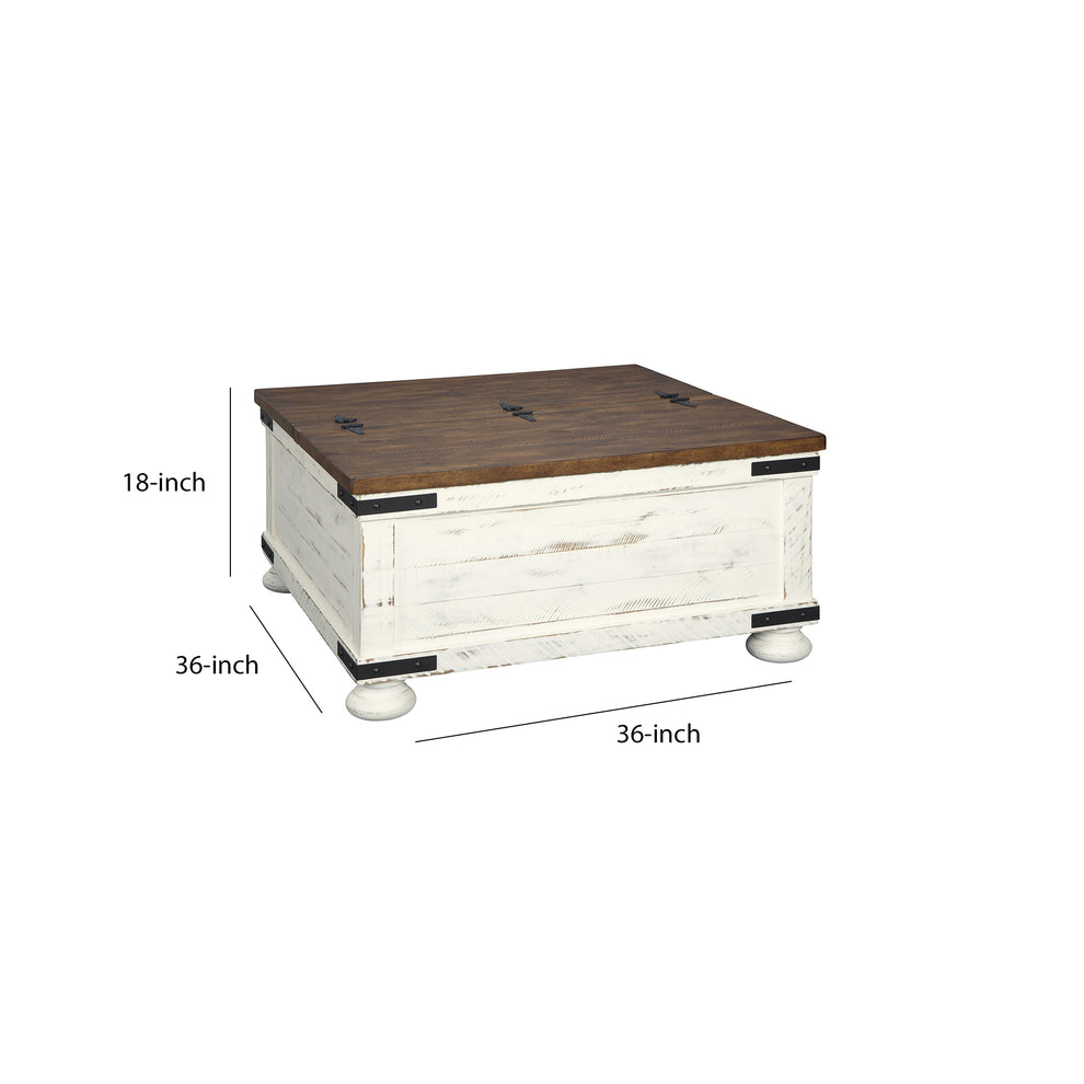 Farmhouse Two Tone Cocktail Table With Lift Top Storage, Brown And White By Benzara | Coffee Tables | Modishstore - 5