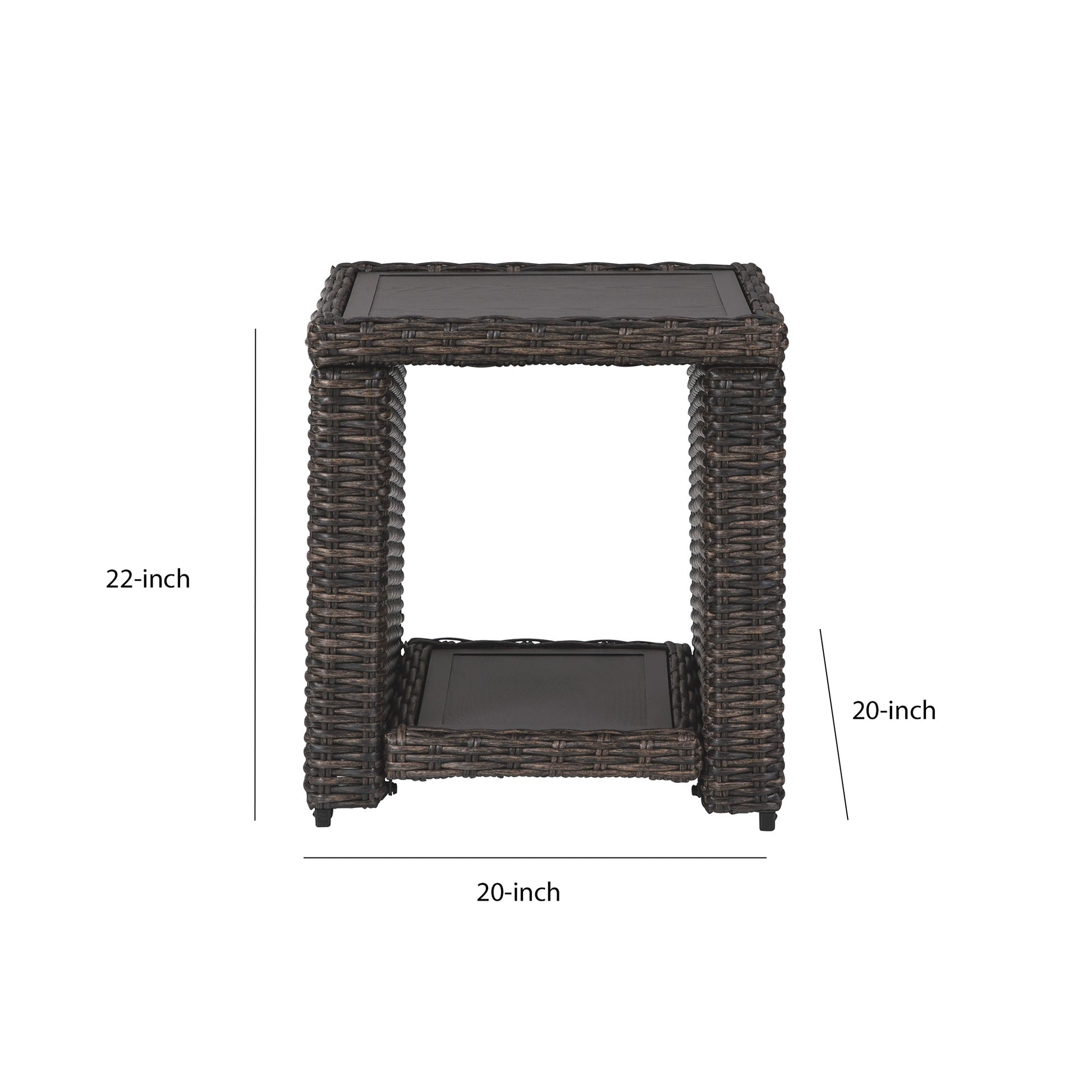 Handwoven Wicker End Table With Open Shelf, Brown And Black By Benzara | End Tables | Modishstore - 5