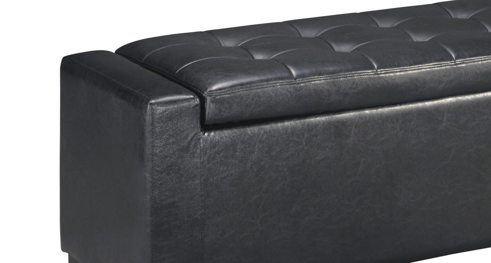 Leatherette Upholstered Storage Bench With Button Tufted Details, Black By Benzara | Benches | Modishstore - 5