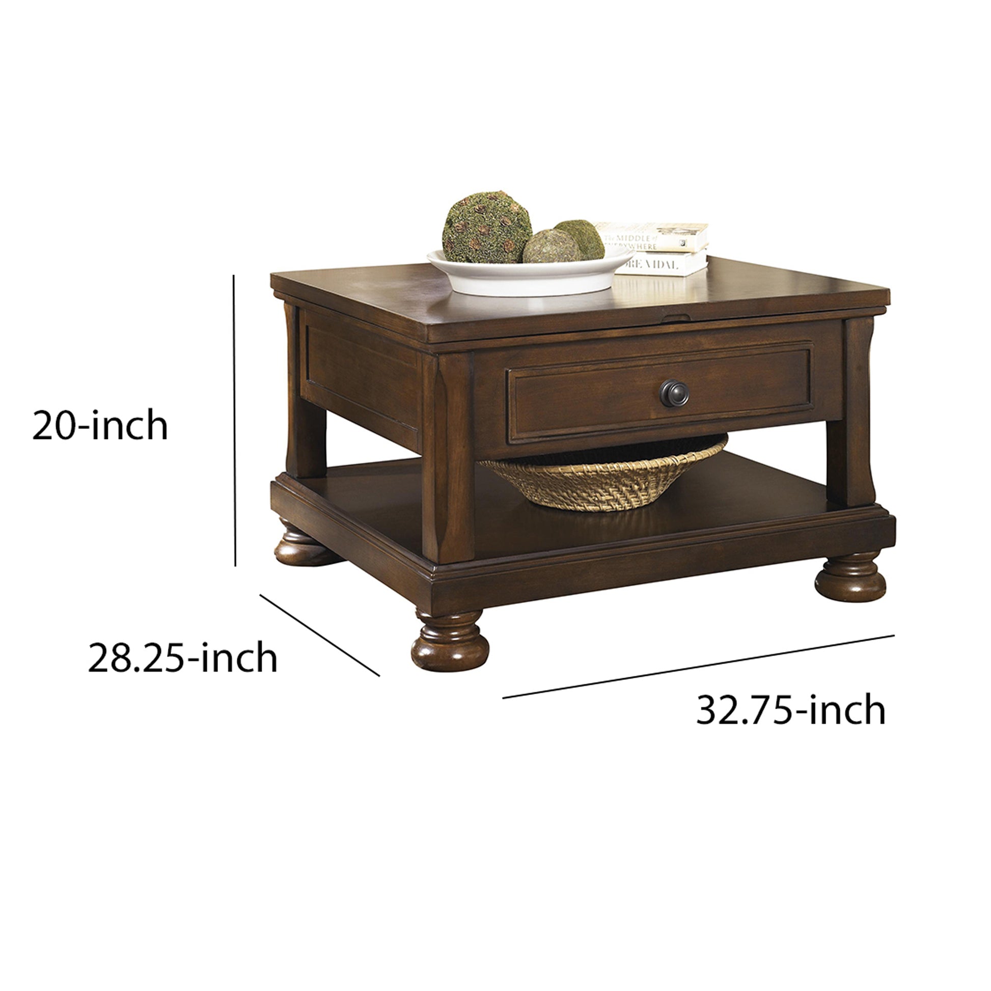 Lift Top Cocktail Table With Open Bottom Shelf And Bun Feet, Brown By Benzara | Coffee Tables | Modishstore - 5