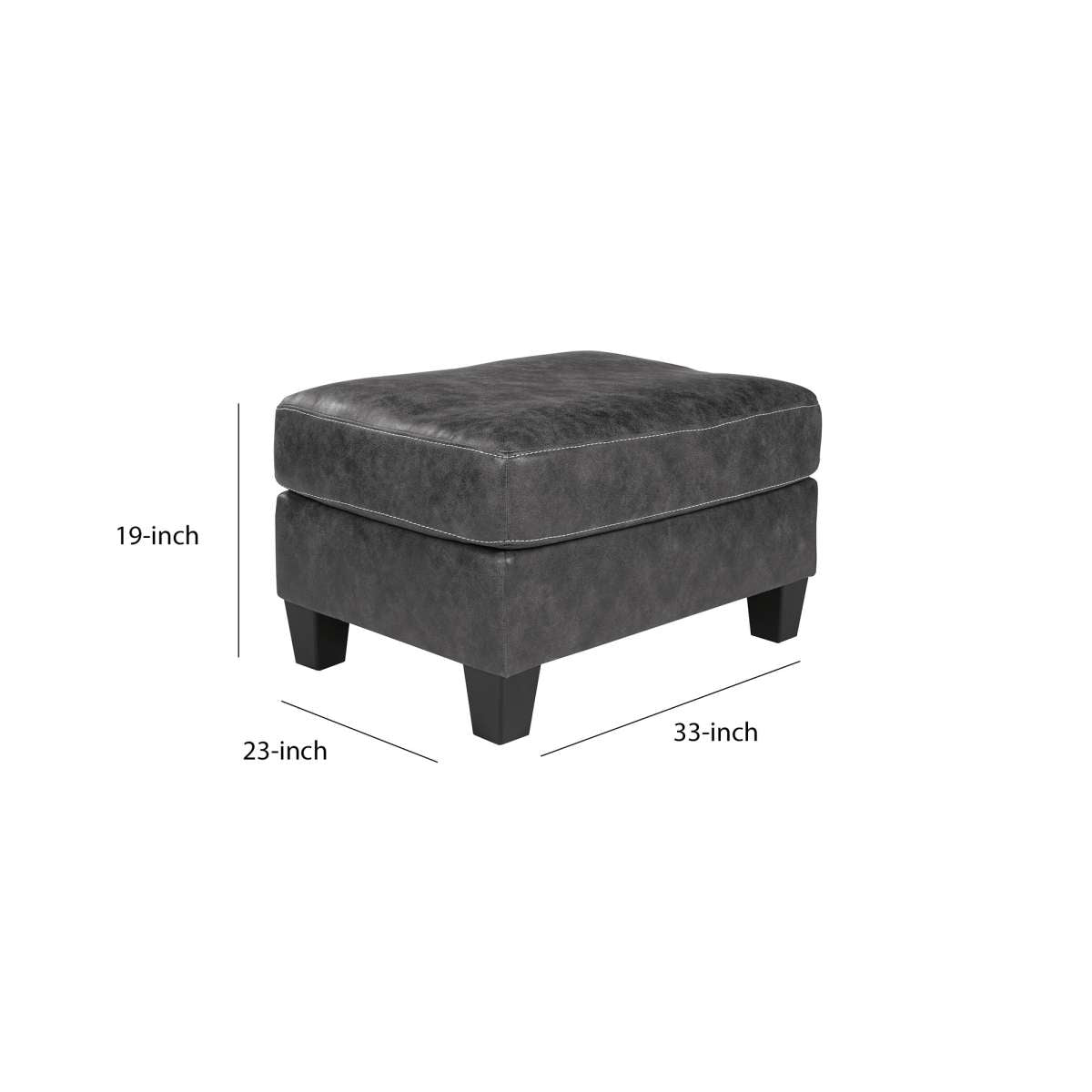 Rectangular Ottoman With Tapered Block Legs And Jumbo Stitching, Gray By Benzara | Ottomans |  Modishstore  - 3