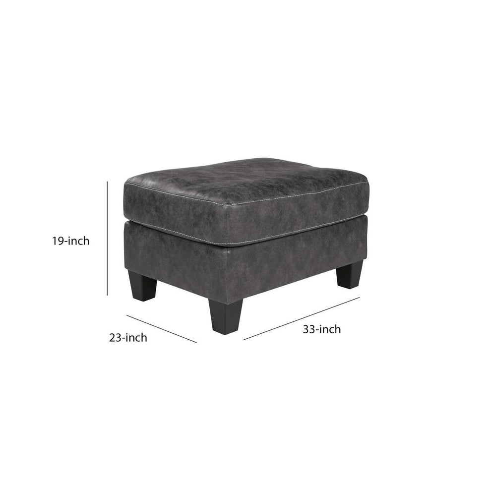 Rectangular Ottoman With Tapered Block Legs And Jumbo Stitching, Gray By Benzara | Ottomans |  Modishstore  - 3