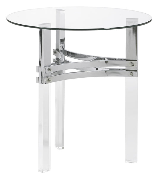 Round Glass Top End Table With Straight Acrylic Legs, Clear And Chrome By Benzara | End Tables | Modishstore