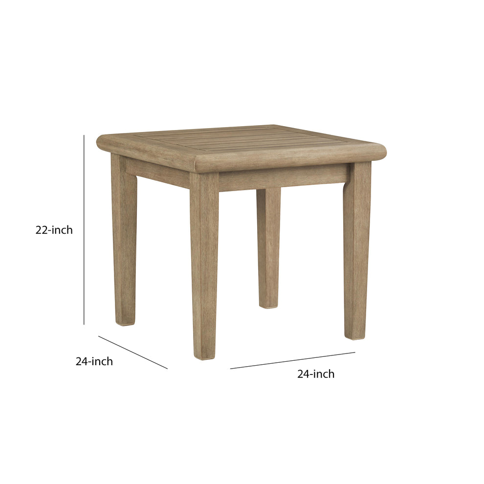 Square Wooden Frame End Table With Plank Tabletop, Teak Brown By Benzara | End Tables | Modishstore - 5
