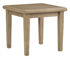 Square Wooden Frame End Table With Plank Tabletop, Teak Brown By Benzara
