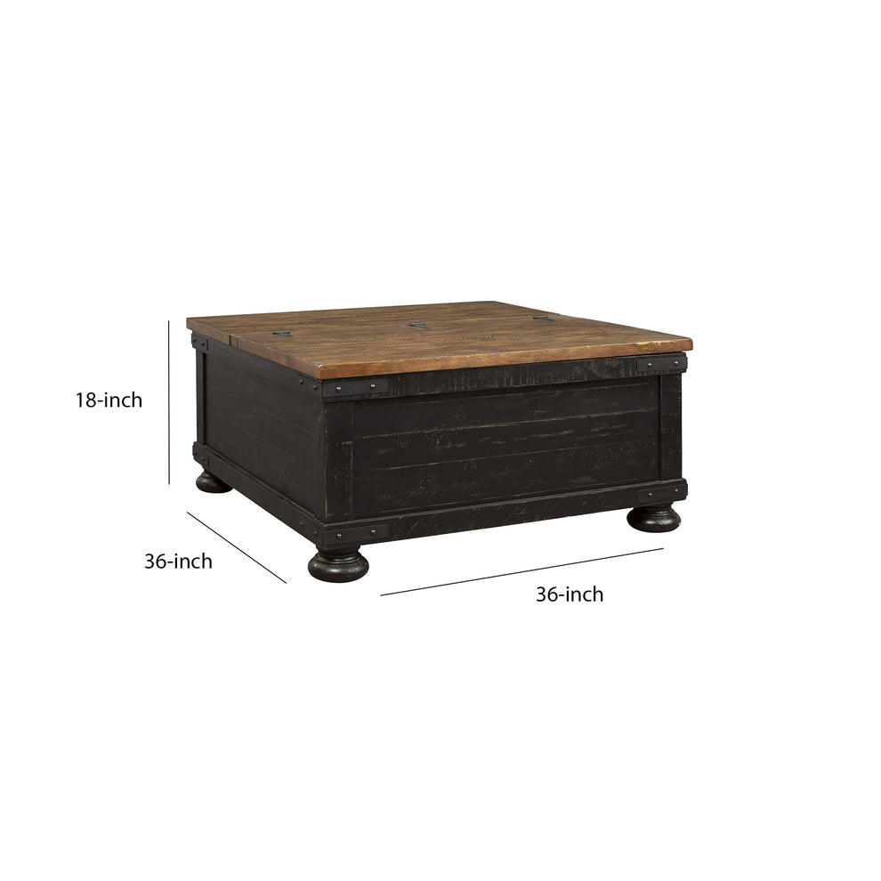Square Wooden Lift Top Cocktail Table With Trunk Storage, Brown And Black By Benzara | Coffee Tables | Modishstore - 5