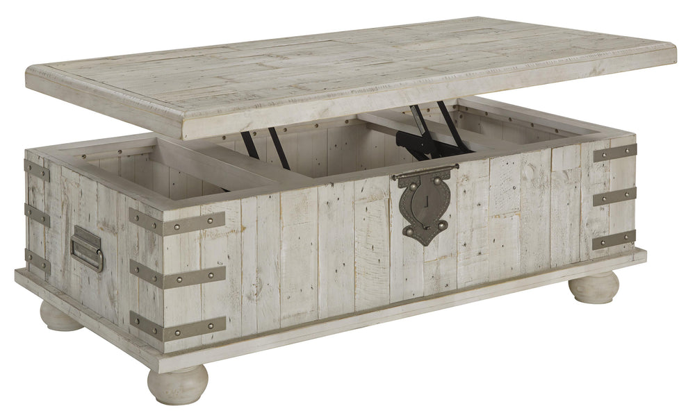 Wooden Lift Top Cocktail Table With Metal Handles And Bun Feet, White By Benzara | Coffee Tables | Modishstore - 5