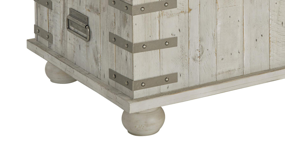 Wooden Lift Top Cocktail Table With Metal Handles And Bun Feet, White By Benzara | Coffee Tables | Modishstore - 3