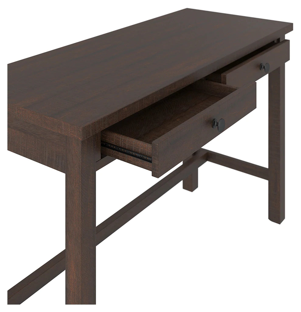 Wooden Writing Desk With Block Legs And 2 Drawers, Dark Brown And Black By Benzara | Desks |  Modishstore  - 4