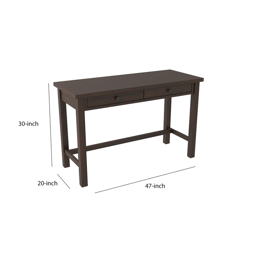 Wooden Writing Desk With Block Legs And 2 Drawers, Dark Brown And Black By Benzara | Desks |  Modishstore  - 2
