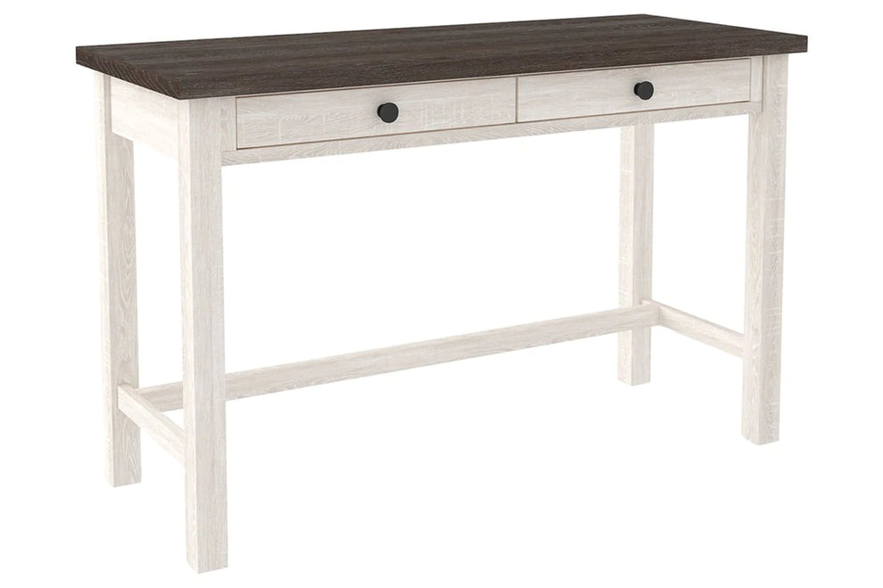 Wooden Writing Desk With Block Legs And 2 Storage Drawers, Gray And White By Benzara | Desks |  Modishstore  - 2