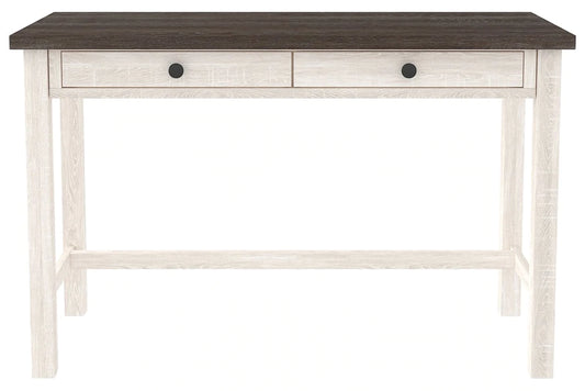 Wooden Writing Desk With Block Legs And 2 Storage Drawers, Gray And White By Benzara | Desks |  Modishstore 