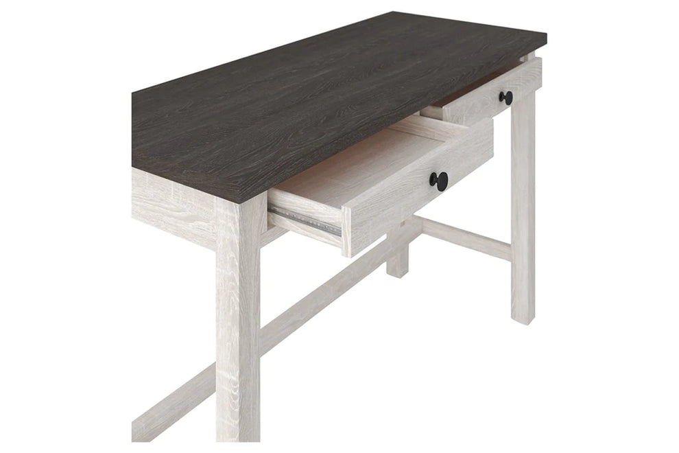 Wooden Writing Desk With Block Legs And 2 Storage Drawers, Gray And White By Benzara | Desks |  Modishstore  - 3